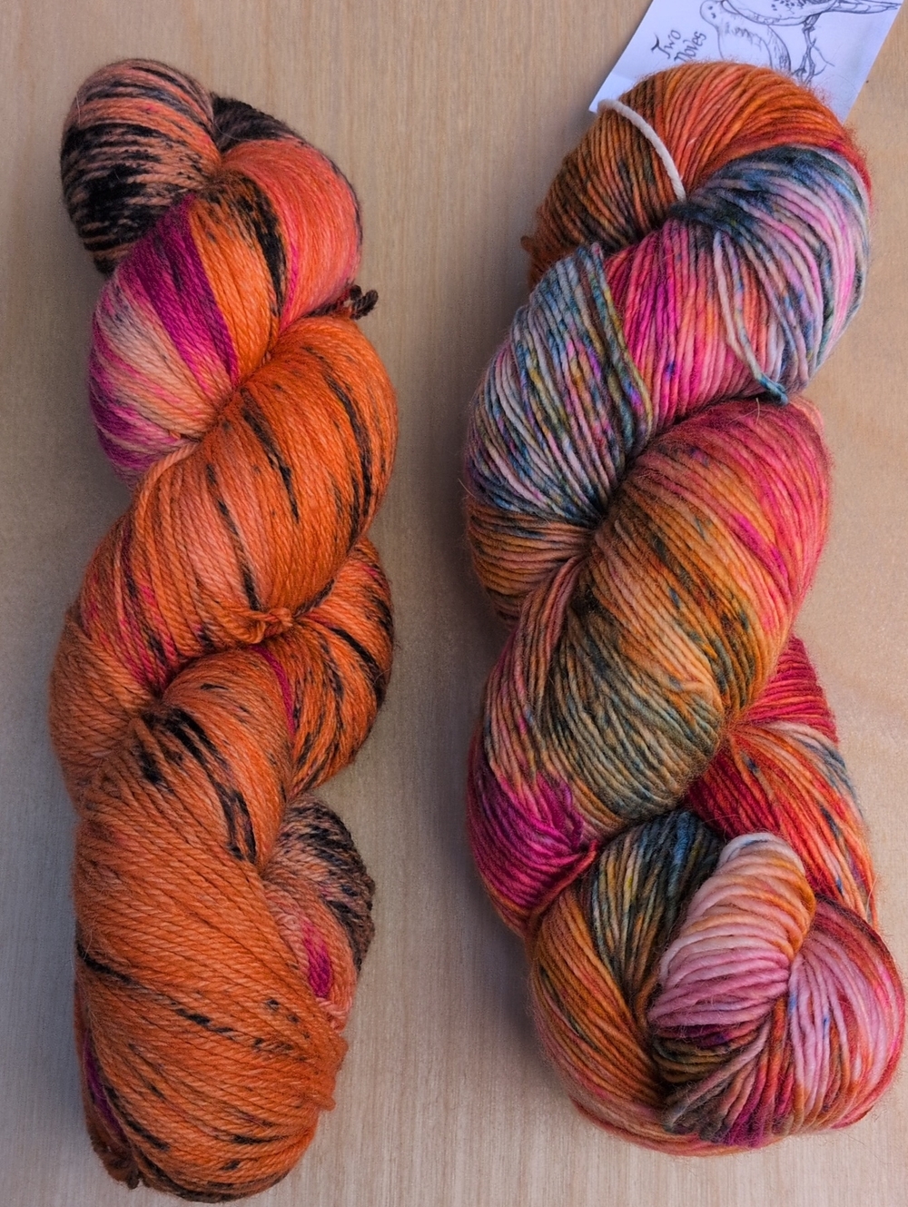 Two Doves Hand-Dyed Multi Speckled Yarn 2 Skeins Fingering Weight Dana's Destash